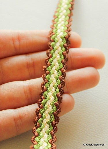 Brown, Green And Beige Thread Lace Trim, 15mm wide